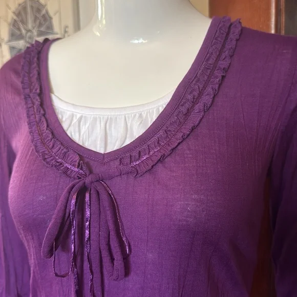 Northern Reflections Purple Long Sleeve Tie-Front Scoop Neck Tee - Picture 4 of 5